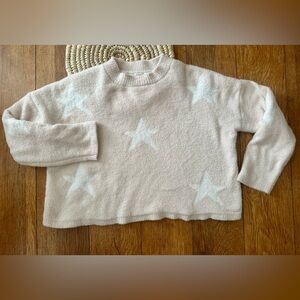 Moon & Madison Anthropologie Plush Cream and White Star Cropped Crewneck Sweater
